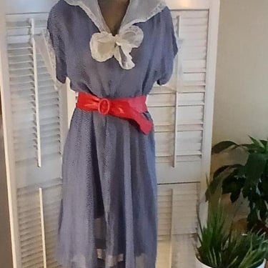 Vintage 30s Vintage Sheerish  Dress / Tiny Polka Dots / L 