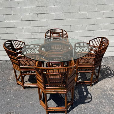 6pc Vintage Brighton Pavilion Style Dining Set Cane Chairs Table Bohemian Boho Beach Armchair Bentwood Furniture Accent 