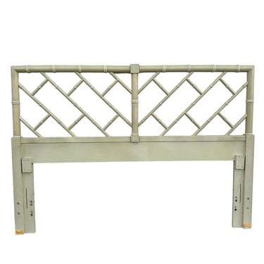 Chinese Chippendale Queen Headboard by Henry Link Bali Hai - Vintage Sage Green Faux Bamboo Fretwork Full Chinoiserie Coastal Style 