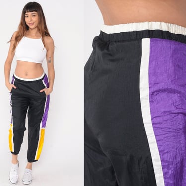 90s Track Pants Striped Black Nylon Jogging Pants Warmup Track Suit Streetwear Athletic Sports Vintage Gym Jogging Running Petite Small S 