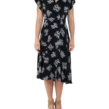 Morphew Collection Black & White Tic Tac Toe Novelty Print Cold Rayon Bias Dress Master Medium 