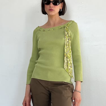 Lime Silk Ribbed Top w/Twilly (L)
