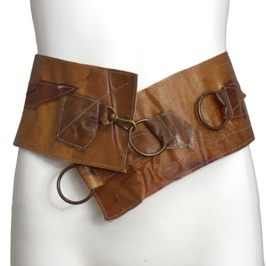 1980s Brown Leather Appliqué Waist Belt