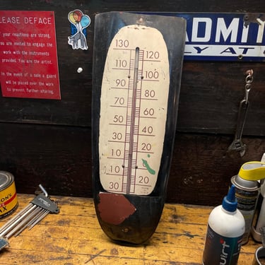 Vintage Wall Hanging Gas Station Thermometer Painted Over Mid-Century Ratrod Garage Mancave Petroliana 