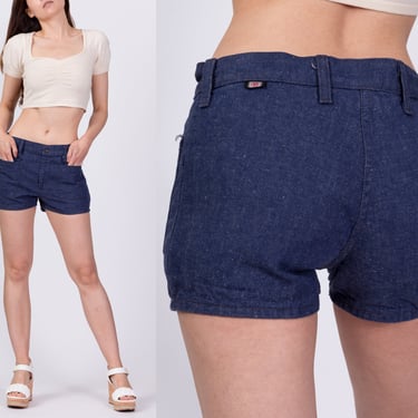 70s No Parking Dark Wash Shorts - XS to Small | Vintage Mid Rise Cotton Chambray Denim Shorts 