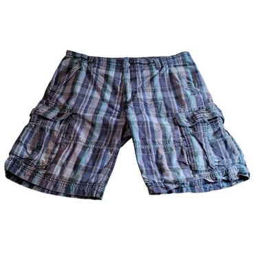 Mens Levis Cargo Shorts 38 Plaid Blue Green Purple 6 Pocket 22