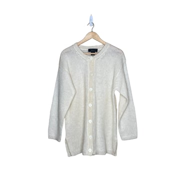 Vintage 90's White Cream August Silk Mohair Blend Cardigan Sweater, Size M 