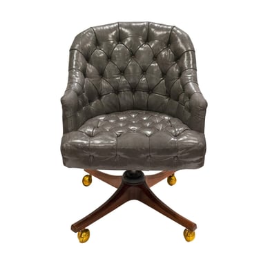 Edward Wormley Chic Tufted Desk Chair in Leather 1954