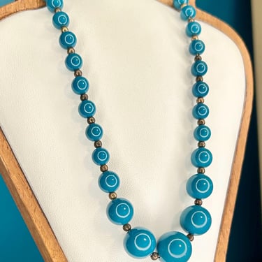 Vintage Teal Beaded Necklace Blue Fashion Jewelry Graduated Beads 