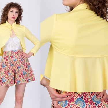 70s Yellow Bolero Top - Petite XS | Vintage Long Sleeve Open Flutter Jacket 