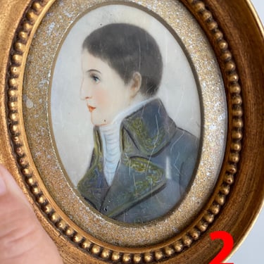 Antique miniature portrait on Ivory Georgian gentlemen in finery 