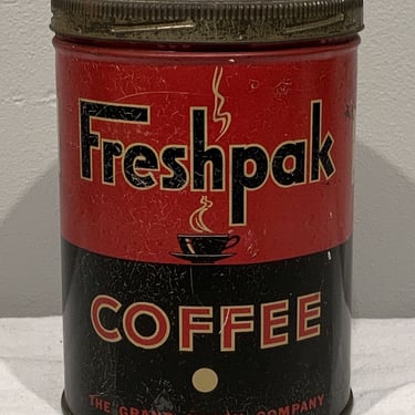 Freshpak Brand Coffee Tin Litho Red & Black Label The Grand Union Company NY Vintage collectible tins, coffee can, vintage kitchen decor 