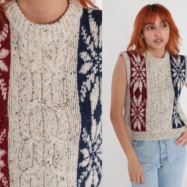 Fair Isle Sweater Vest Top Oatmeal Nordic Cable Knit Vest Nerd Sweater 90s Sleeveless Hippie Flecked Sleeveless Vintage 1990s Extra Small xs 
