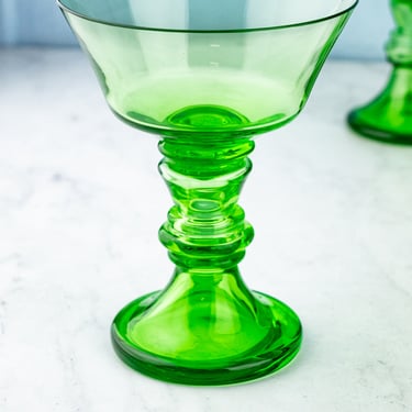 Vintage Hand-Made Green Glass Coupes - Set of 5