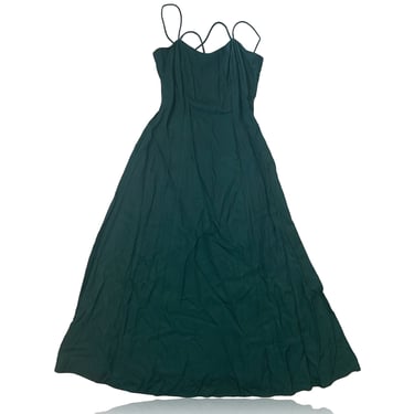 90s Dark Emerald Green Strappy Maxi Dress // All That Jazz // Size 7/8 
