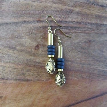 Gold lava rock and black mid century modern earrings 
