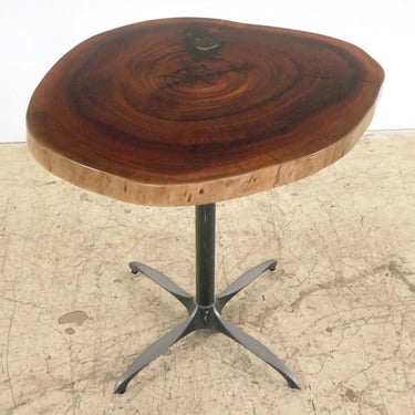 Handcrafted 30 in. Live Edge Mahogany Wafer Steel Bistro Table