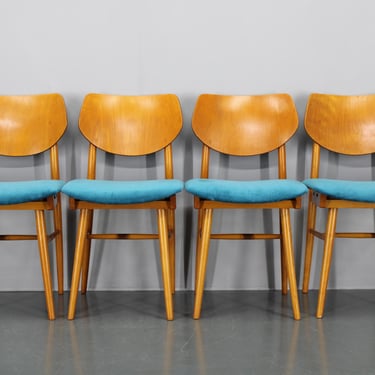 1970s Set of Four Beech Dining Chairs by TON, Czechoslovakia 