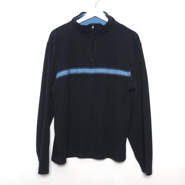 vintage 1990s y2k 1/4 zip men's blue FLEECE sweatshirt color block sweater -- size X.L. fleece FREE shipping U.S.A 