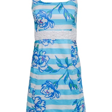 Lilly Pulitzer - Blue Stripe & Floral Fitted Cotton "Serena" Dress Sz 0
