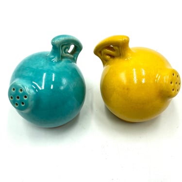 Red Wing Gypsy Trail Turquoise and Yellow Salt and Pepper Shakers, Vintage Red Wing Pottery Shaker, MCM Dinnerware, Classic Fiesta Colors 