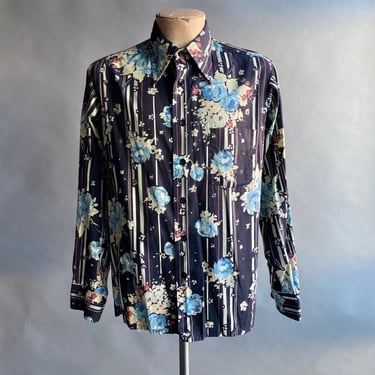Vintage 1970s Floral Mens Shirt / Vintage Floral Button Up / Floral Button Down / Vintage Menswear Floral Shirt / 70s Disco Shirt Mens Large 