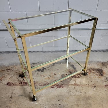 Vintage French Brass & Glass Rolling Bar Cart