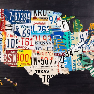 Contemporary Assemblage License Plate Art Map Of The USA By Design Turnpike 