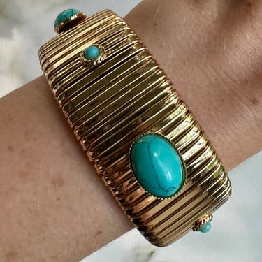 Turquoise & Wide Gold Omega Bracelet