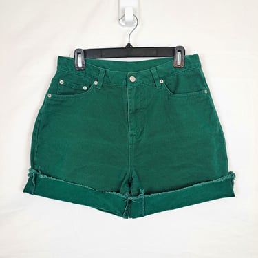 Vintage 90s Dark Green High Rise Denim Shorts, Size 30 Waist 