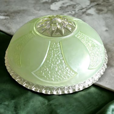 Vintage Art Deco Frosted Green Glass Ceiling Light Shade Cased Glass Three Hole 
