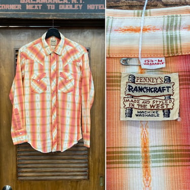 Vintage 1950’s “Penney’s Ranchcraft” Atomic Western Cowboy Cotton Rockabilly Shirt, 50’s Snap Button Shirt, Vintage Clothing 