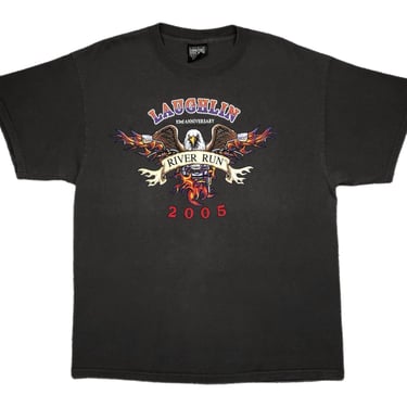 Vintage 2005 Laughlin River Run Motorcycle Rally Double Sided Graphic T-Shirt Size Large 