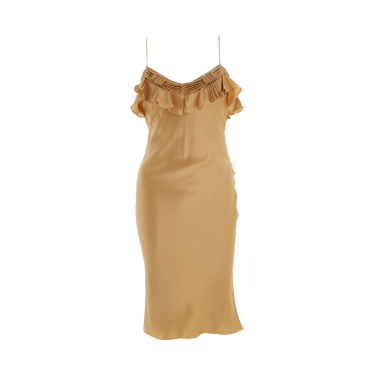 John Galliano Gold Silk Ruffle Dress