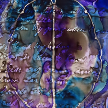I Wake to Sleep: Original ink painting on yupo of brain - neuroscience art poetry Theodore Roethke 