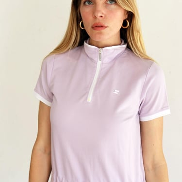 Vintage COURREGES Lavender Mock Neck Tennis Dress with Drawstring Waist + Logo sz FR 38 S M Purple Mini Y2K 