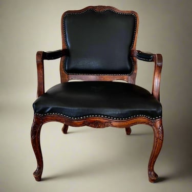 Provincial Louis XV Style Black Leather Armchair BG273-21