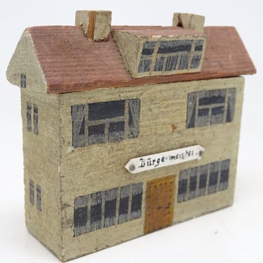 Vintage Toy German Storefront House Office Hand Made of Wood and Hand Painted Antique Erzgebirge Toys 