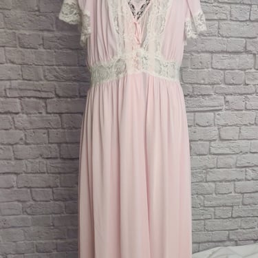 Vintage Deadstock Miss Elaine's 80s Pegnoir and Nightgown Set // Pink Lace Lingerie Loungwear 