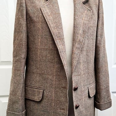 TWEED Hunters Run Blazer Jacket Classic English Hunt Coat Brown Italian Wool Vintage 1980's Medium Size 6 Preppy 