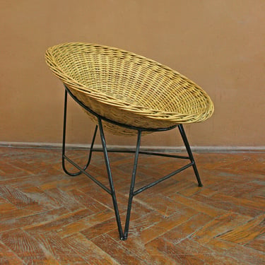 Vintage Mathieu Matégot Wicker Cone Lounge Chair Basket Scoop Boho Modernist Patio Terrace Studio Bedroom Garden French Shell Cone Bohemian 