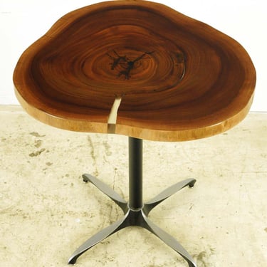 Handcrafted 30.125 in. Live Edge Mahogany Wafer Steel Bistro Table