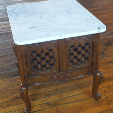 Side Tables w Lattice Detail and Marble Top