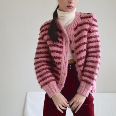vintage pink and burgundy cardigan chunky sweater 