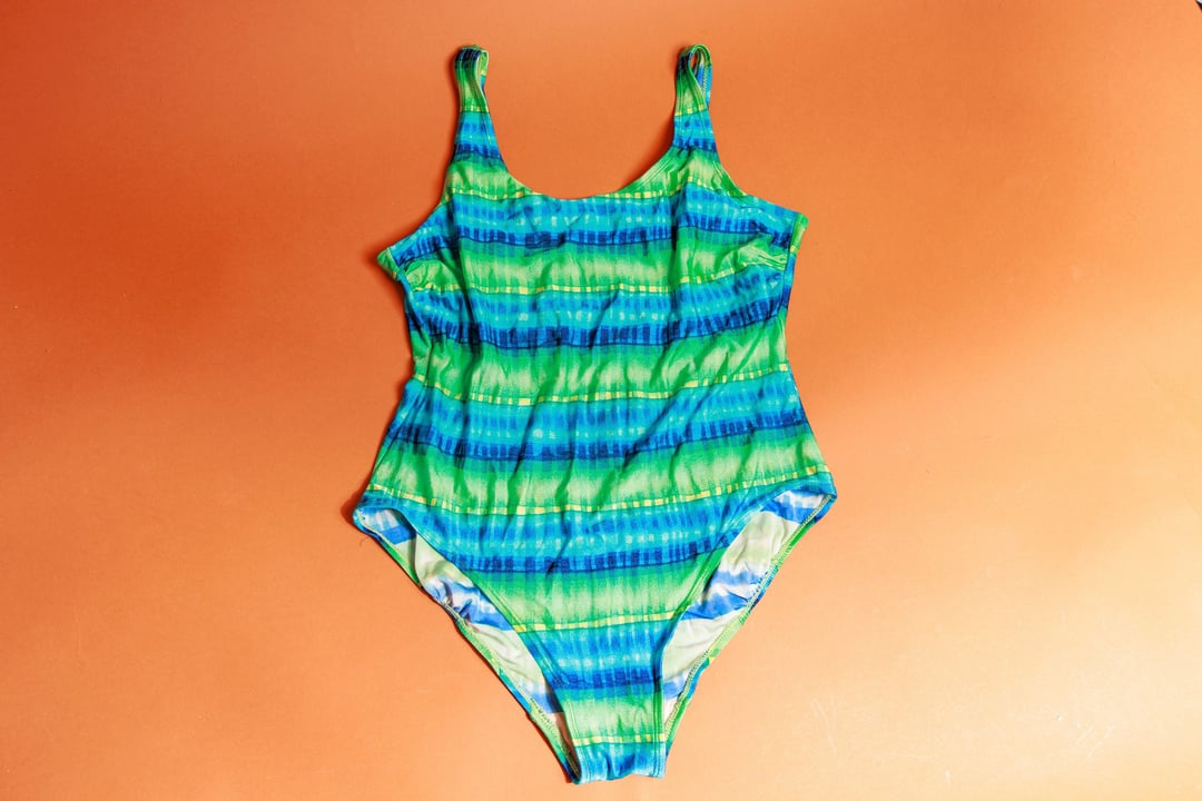 80s Green Tie Dye Swimsuit Vintage Blue Abstract Bathing Suit Apple Branches Vintage Miami, FL