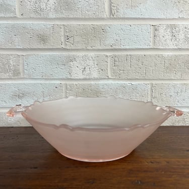 Vintage Lancaster Pink Serving Bowl, Embossed Peaks Pattern with Cane Bottom 