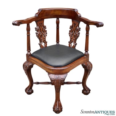 Antique Victorian Mahogany Carved Corner Club Chair