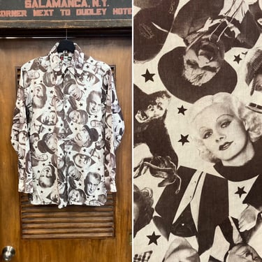 Vintage 1960’s Pop Art Hollywood Stars Photoprint Glam Mod Disco Shirt, 60’s Vintage Clothing 