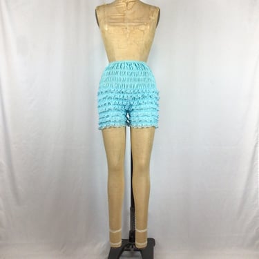Vintage 80s Bloomers | Vintage turquoise ruffle tap shorts | 1980s blue lace knickers 