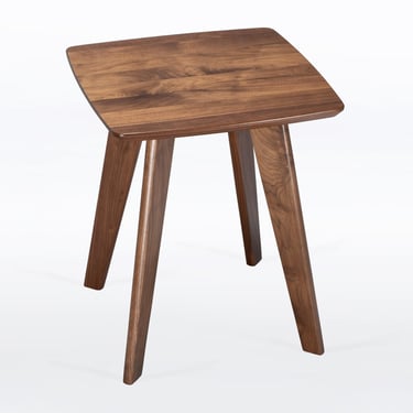 Square Side Table With Curved Edges - Handmade In Solid Walnut - Tapered Midcentury Modern Legs - 